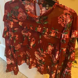 Misguided Rose Print Ruffle blouse